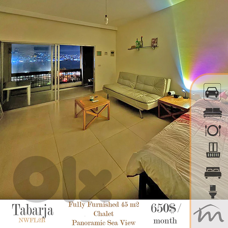 Tabarja | Furnished & Equipped 50m² Flat | Panoramic Sea View | Catch
