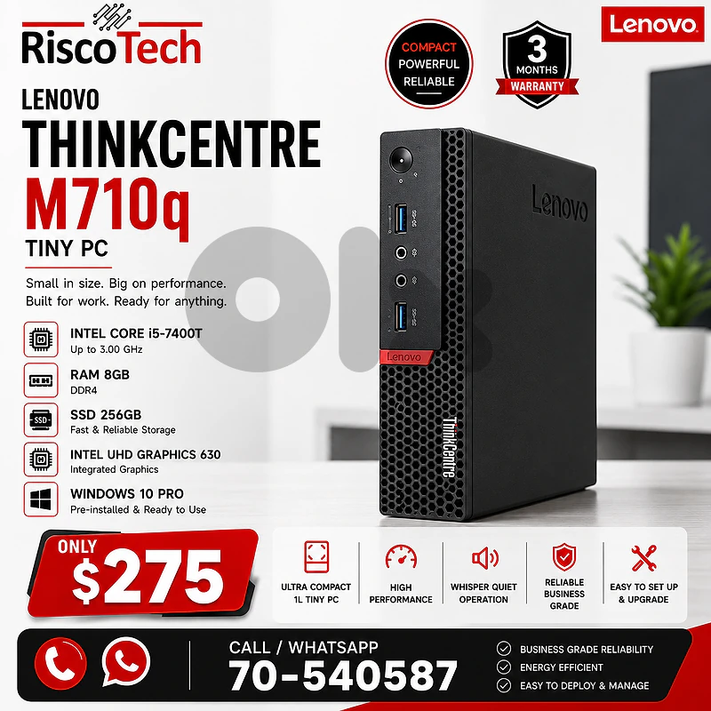 Lenovo ThinkCentre M710q Tiny PC | i5-7400T | 8GB | Win 10 | كمبيوتر Lenovo ThinkCentre M710q Tiny PC | i5-7400T | 8GB | Win 10 | كمبيوتر