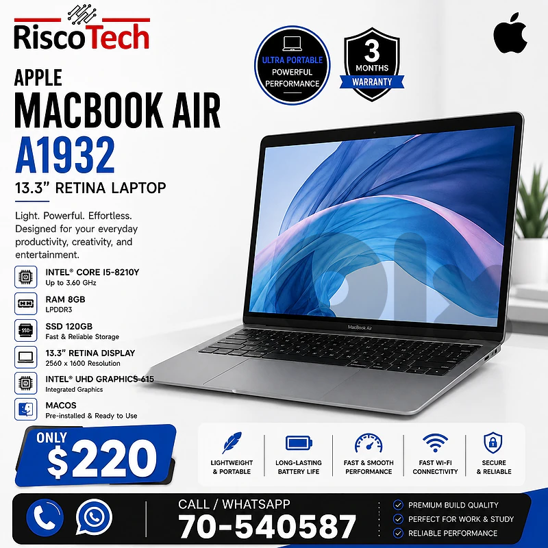 Apple MacBook Air A1932 Laptop | i5-8210Y | 8GB | 128GB SSD | لابتوب Apple MacBook Air A1932 Laptop | i5-8210Y | 8GB | 128GB SSD | لابتوب