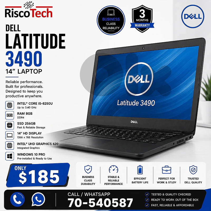 Dell Latitude 3490 Laptop | i5-8250U | 8GB | 256GB SSD | 14” | لابتوب Dell Latitude 3490 Laptop | i5-8250U | 8GB | 256GB SSD | 14” | لابتوب