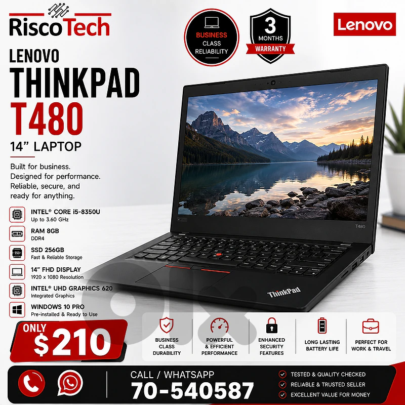 Lenovo ThinkPad T480 Laptop | i5-8350U | 8GB | 256GB SSD | لابتوب Lenovo ThinkPad T480 Laptop | i5-8350U | 8GB | 256GB SSD | لابتوب