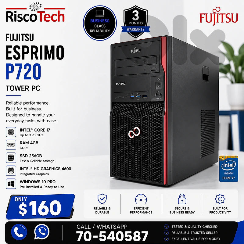 Fujitsu Esprimo P720 Tower PC | Core I7 | 4GB | 256GB SSD | كمبيوتر Fujitsu Esprimo P720 Tower PC | Core I7 | 4GB | 256GB SSD | كمبيوتر
