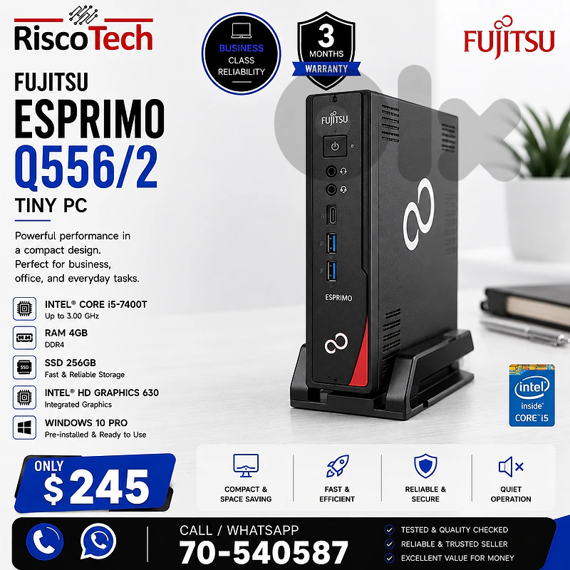 Fujitsu Esprimo Q556/2 Tiny PC | i5-7400T | 4GB | 256GB SSD | كمبيوتر Fujitsu Esprimo Q556/2 Tiny PC | i5-7400T | 4GB | 256GB SSD | كمبيوتر