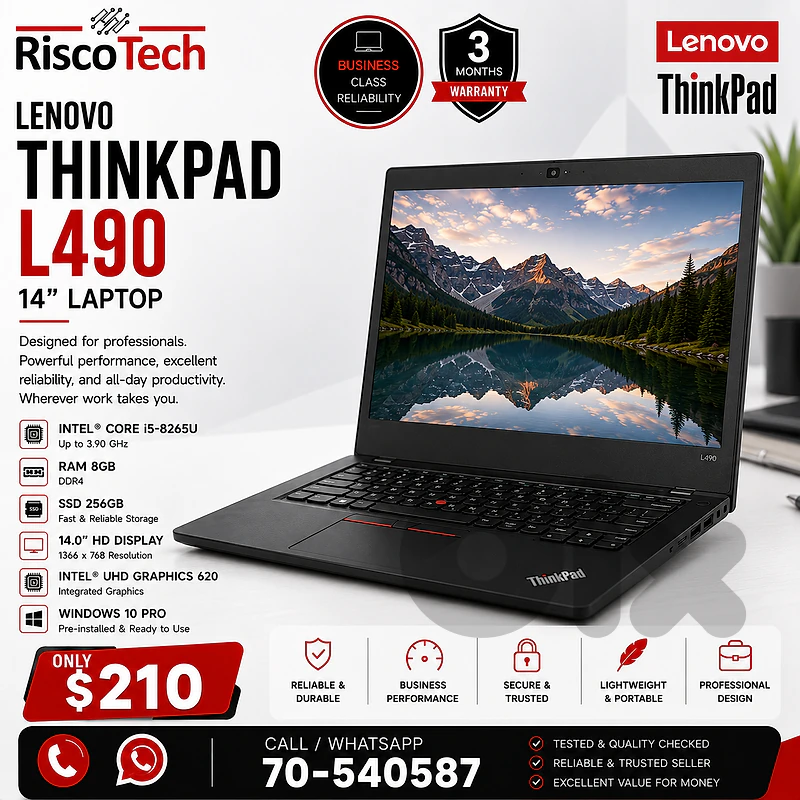 Lenovo ThinkPad L490 Laptop | i5-8265U | 8GB | 256GB SSD | لابتوب Lenovo ThinkPad L490 Laptop | i5-8265U | 8GB | 256GB SSD | لابتوب