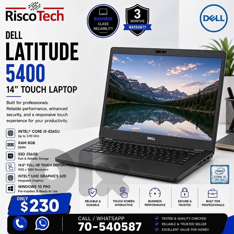 Dell Latitude 5400 Laptop | i5-8265U | 8GB | 256GB SSD | 14” | لابتوب Dell Latitude 5400 Laptop | i5-8265U | 8GB | 256GB SSD | 14” | لابتوب