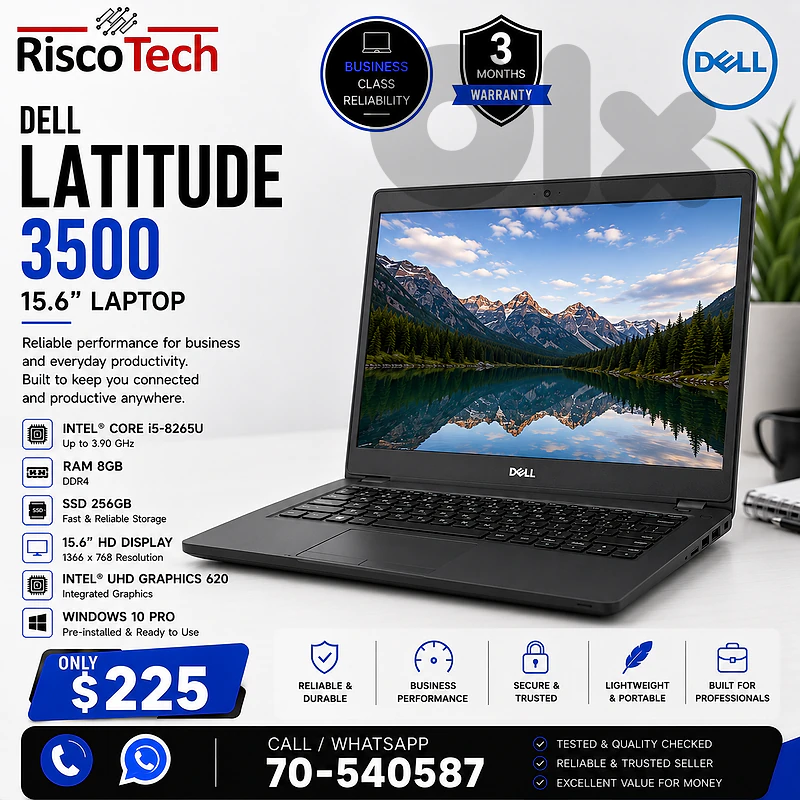 Dell Latitude 3500 Laptop | i5-8265U | 8GB | 256GB SSD | لابتوب Dell Latitude 3500 Laptop | i5-8265U | 8GB | 256GB SSD | لابتوب