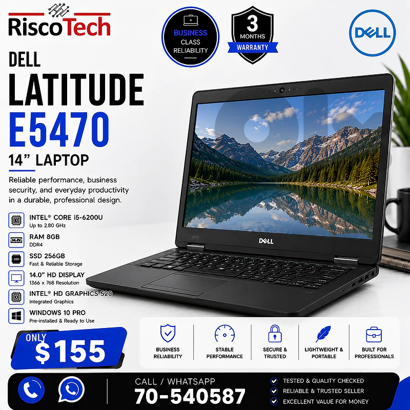 Dell Latitude E5470 Laptop | i5-6200U | 8GB | 256GB SSD | 14” | لابتوب