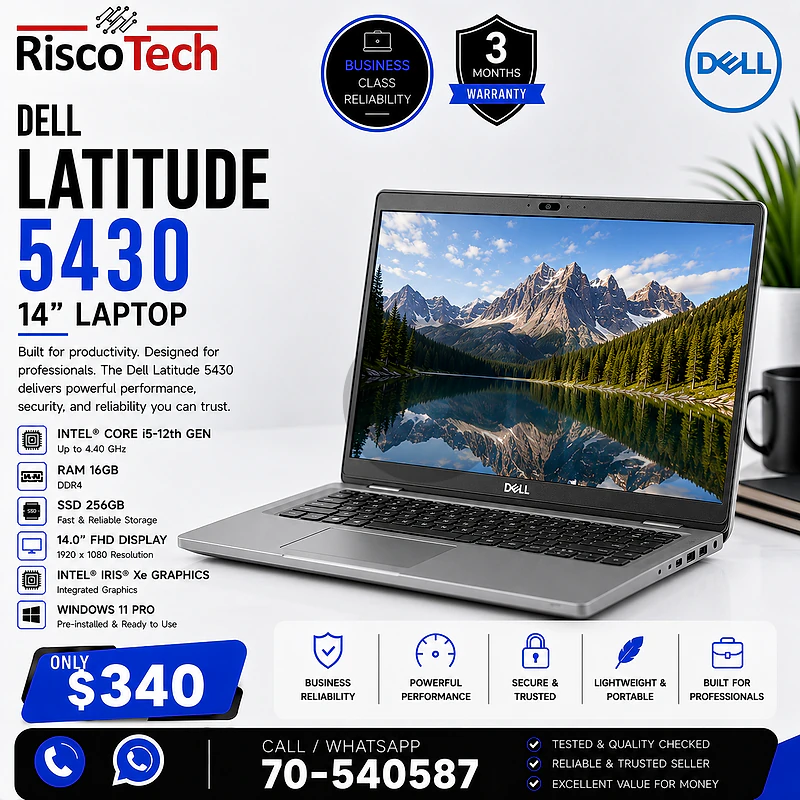 Dell Latitude 5430 Laptop | i5-1235U | 16GB | 256GB SSD | 14” | لابتوب Dell Latitude 5430 Laptop | i5-1235U | 16GB | 256GB SSD | 14” | لابتوب