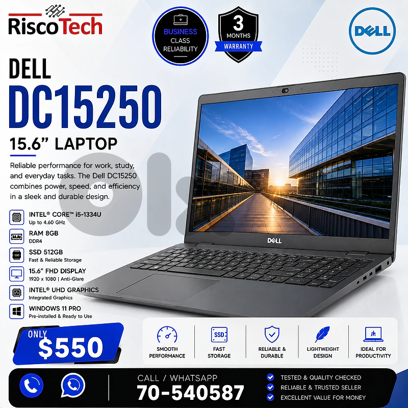Dell DC15250 Laptop | i5-1334U | 8GB | 512GB SSD | 15.6” | لابتوب