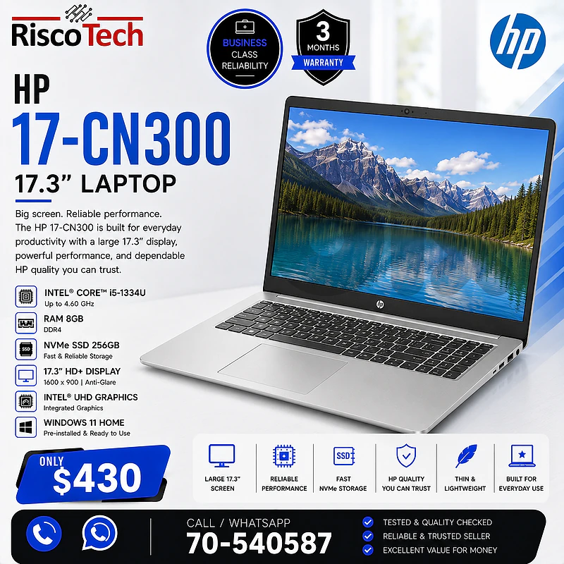 HP 17-cn3010ca Laptop | i5-1334U | 8GB | 256GB NVMe | 17.3” | لابتوب