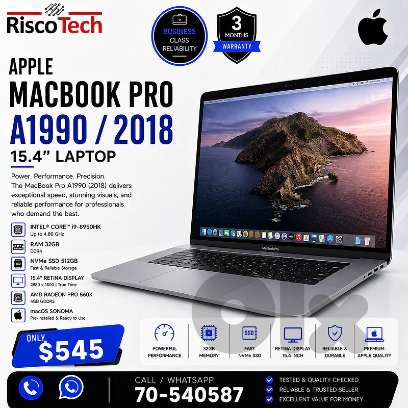 Apple MacBook Pro A1990 / 2018 Laptop | i9-8950HK | 32GB | لابتوب