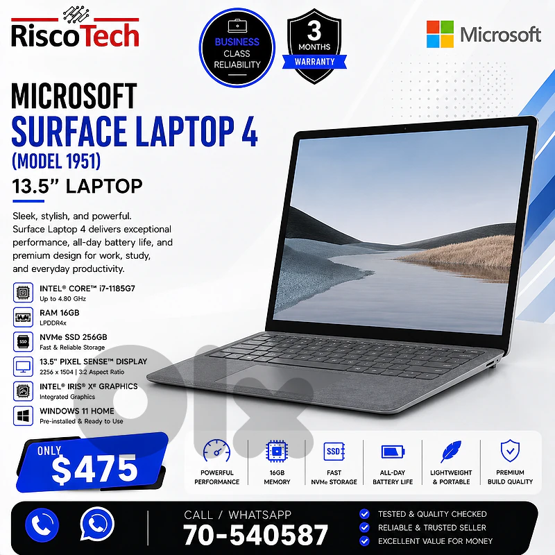 Microsoft Surface Laptop 4 (Model 1951) Laptop | i7-1185G7 | لابتوب
