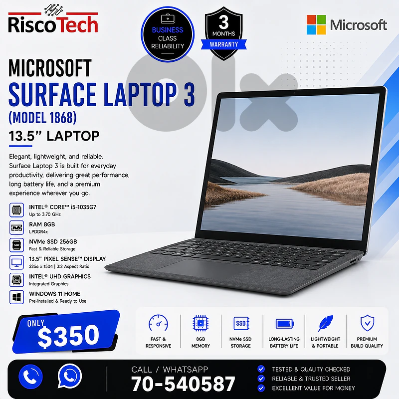 Microsoft Surface Laptop 3 (Model 1868) Laptop | i5-1035G7 | لابتوب Microsoft Surface Laptop 3 (Model 1868) Laptop | i5-1035G7 | لابتوب