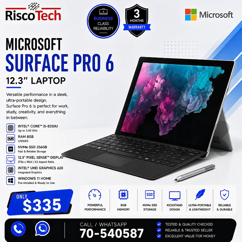 Microsoft Surface Pro 6 Laptop | i5-8250U | 8GB | 256GB NVMe | لابتوب