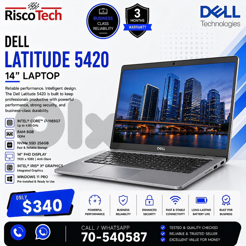 Dell Latitude 5420 Laptop | i7-1185G7 | 8GB | 256GB NVMe | لابتوب