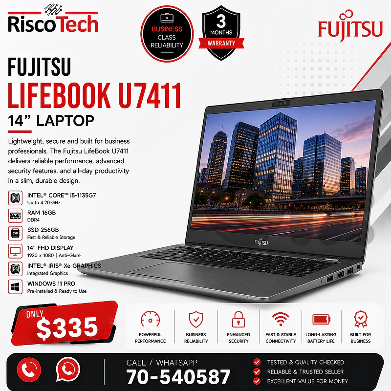 Fujitsu LifeBook U7411 Laptop | i5-1135G7 | 16GB | 256GB SSD | لابتوب