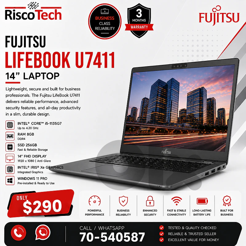 Fujitsu LifeBook U7411 Laptop | i5-1135G7 | 8GB | 256GB SSD | لابتوب Fujitsu LifeBook U7411 Laptop | i5-1135G7 | 8GB | 256GB SSD | لابتوب