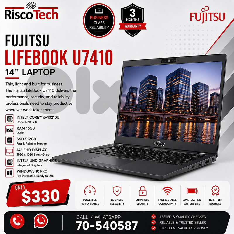 Fujitsu LifeBook U7410 Laptop | i5-10210U | 16GB | 512GB SSD | لابتوب