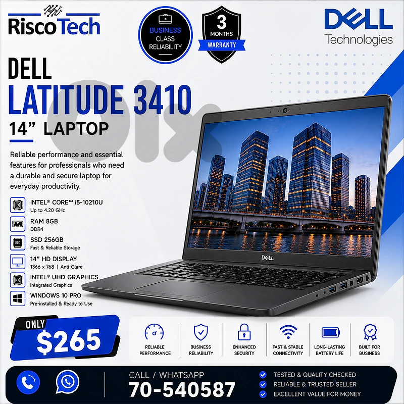 Dell Latitude 3410 Laptop | i5-10210U | 8GB | 256GB SSD | 14” | لابتوب