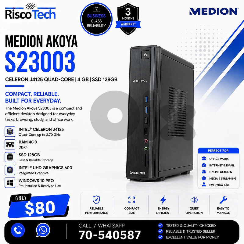 Medion Akoya S23003 USFF PC | Celeron J4125 | 4GB | Win 10 | كمبيوتر Medion Akoya S23003 USFF PC | Celeron J4125 | 4GB | Win 10 | كمبيوتر