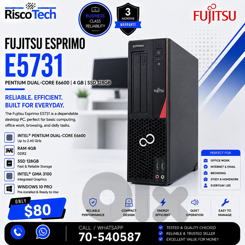 Fujitsu Esprimo E5731 SFF PC | Pentium E6600 | 4GB | Win 10 | كمبيوتر Fujitsu Esprimo E5731 SFF PC | Pentium E6600 | 4GB | Win 10 | كمبيوتر