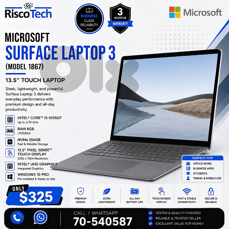 Microsoft Surface Laptop 3 (Model 1867) Laptop | i5-1035G7 | لابتوب