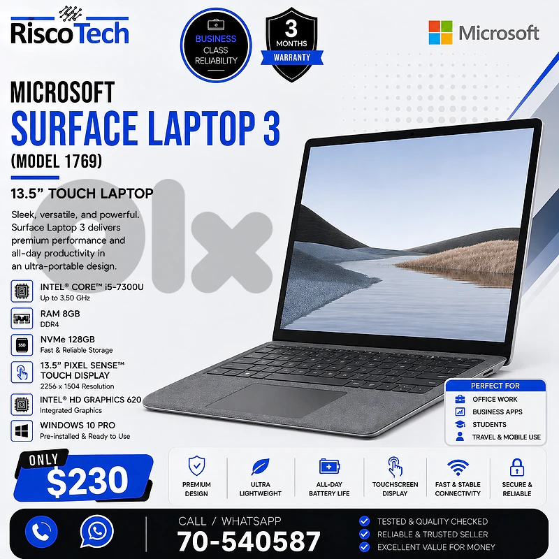 Microsoft Surface Laptop 3 (Model 1769) Laptop | i5-7300U | لابتوب
