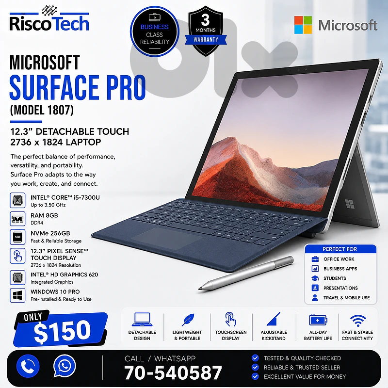 Microsoft Surface Pro (Model 1807) Laptop | i5-7300U | 8GB | لابتوب Microsoft Surface Pro (Model 1807) Laptop | i5-7300U | 8GB | لابتوب