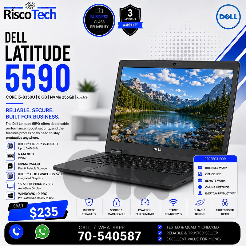 Dell Latitude 5590 Laptop | i5-8350U | 8GB | 256GB NVMe | لابتوب