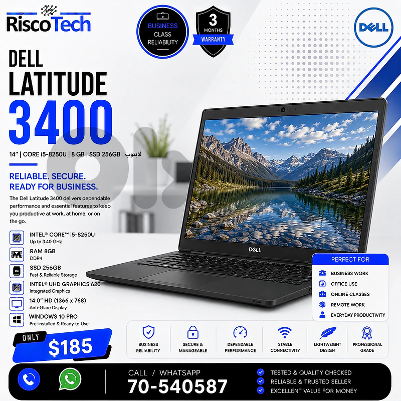 Dell Latitude 3400 Laptop | i5-8250U | 8GB | 256GB SSD | 14” | لابتوب