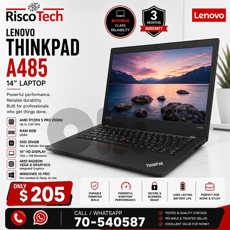 Lenovo ThinkPad A485 Laptop | Ryzen 5 2500U | 8GB | 256GB SSD | لابتوب Lenovo ThinkPad A485 Laptop | Ryzen 5 2500U | 8GB | 256GB SSD | لابتوب
