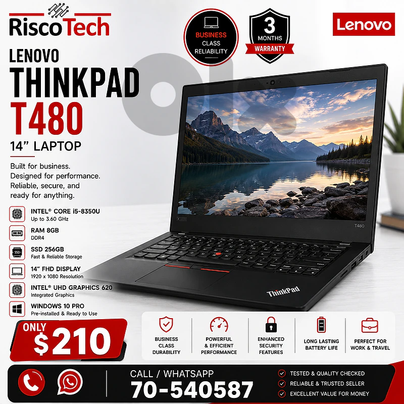 Lenovo ThinkPad T480 Laptop | i5-8350U | 8GB | 256GB SSD | لابتوب Lenovo ThinkPad T480 Laptop | i5-8350U | 8GB | 256GB SSD | لابتوب