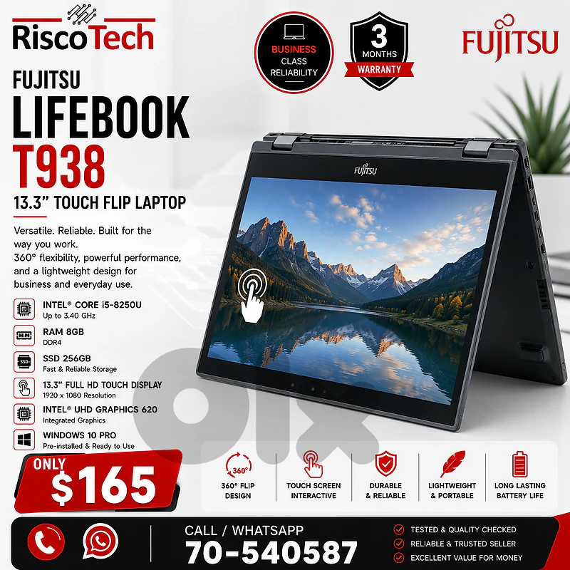 Fujitsu LifeBook T938 Laptop | i5-8250U | 8GB | 256GB SSD | لابتوب Fujitsu LifeBook T938 Laptop | i5-8250U | 8GB | 256GB SSD | لابتوب