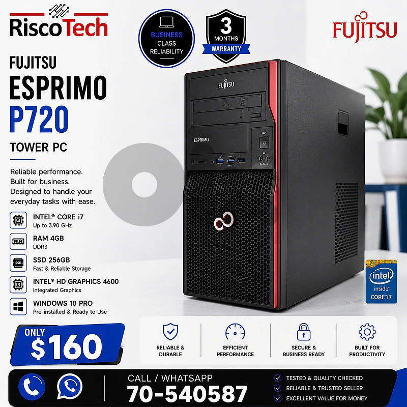 Fujitsu Esprimo P720 Tower PC | Core I7 | 4GB | 256GB SSD | كمبيوتر Fujitsu Esprimo P720 Tower PC | Core I7 | 4GB | 256GB SSD | كمبيوتر