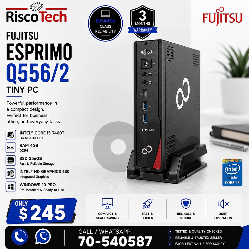 Fujitsu Esprimo Q556/2 Tiny PC | i5-7400T | 4GB | 256GB SSD | كمبيوتر Fujitsu Esprimo Q556/2 Tiny PC | i5-7400T | 4GB | 256GB SSD | كمبيوتر