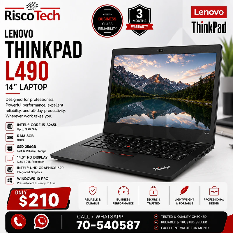 Lenovo ThinkPad L490 Laptop | i5-8265U | 8GB | 256GB SSD | لابتوب Lenovo ThinkPad L490 Laptop | i5-8265U | 8GB | 256GB SSD | لابتوب