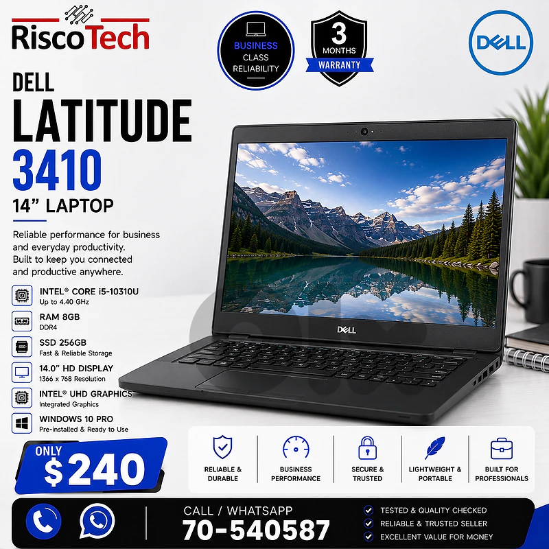 Dell Latitude 3410 Laptop | i5-10310U | 8GB | 256GB SSD | 14” | لابتوب Dell Latitude 3410 Laptop | i5-10310U | 8GB | 256GB SSD | 14” | لابتوب