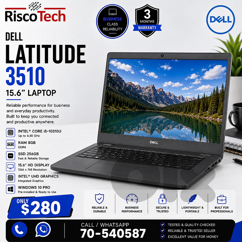 Dell Latitude 3510 Laptop | i5-10310U | 8GB | 256GB SSD | لابتوب Dell Latitude 3510 Laptop | i5-10310U | 8GB | 256GB SSD | لابتوب