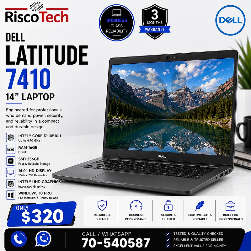 Dell Latitude 7410 Laptop | i7-10510U | 16GB | 256GB SSD | لابتوب Dell Latitude 7410 Laptop | i7-10510U | 16GB | 256GB SSD | لابتوب