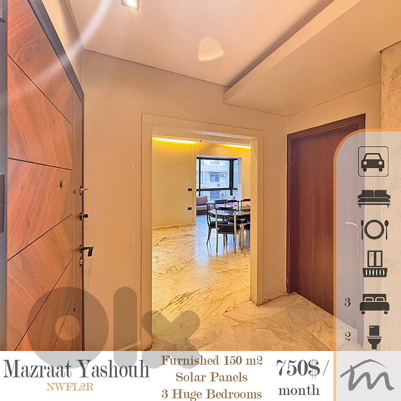 Mazraat Yashouh | Furnished 150m² | Solar Panels | Huge Bedrooms