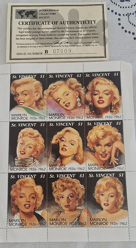Marilyn Monroe stamp sheet.