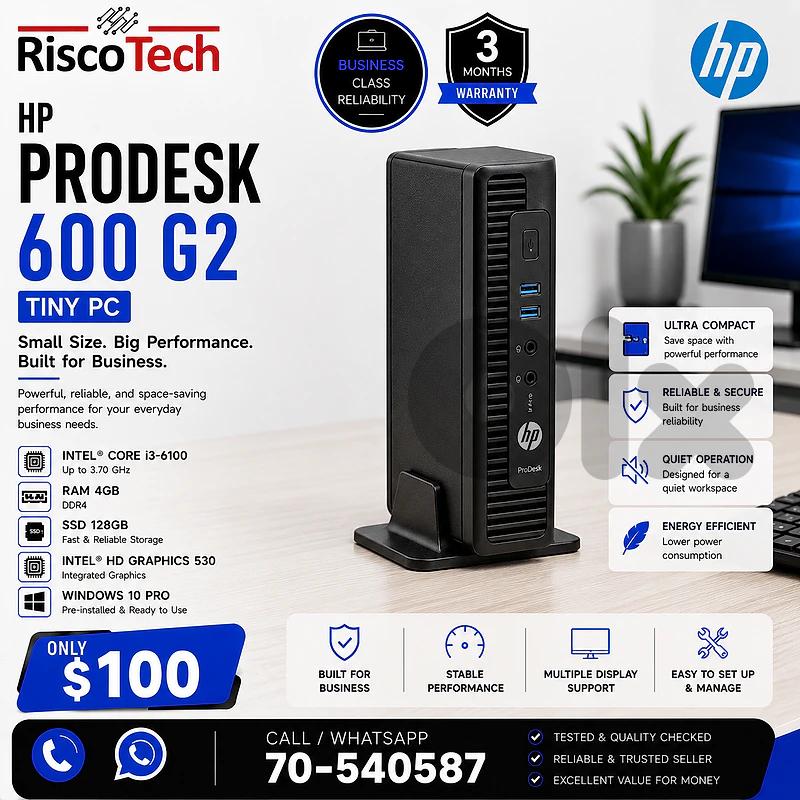 HP ProDesk 600 G2 Tiny PC | i3-6100 | 4GB | 128GB SSD | كمبيوتر HP ProDesk 600 G2 Tiny PC | i3-6100 | 4GB | 128GB SSD | كمبيوتر