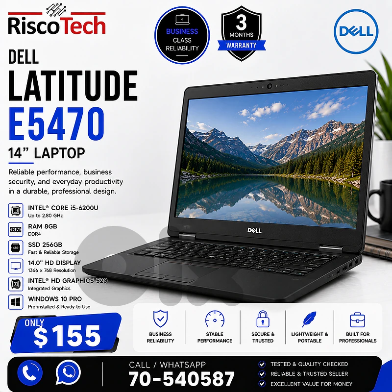 Dell Latitude E5470 Laptop | i5-6200U | 8GB | 256GB SSD | 14” | لابتوب Dell Latitude E5470 Laptop | i5-6200U | 8GB | 256GB SSD | 14” | لابتوب