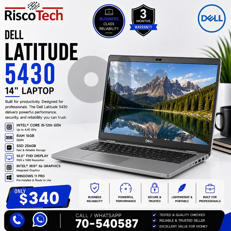 Dell Latitude 5430 Laptop | i5-1235U | 16GB | 256GB SSD | 14” | لابتوب Dell Latitude 5430 Laptop | i5-1235U | 16GB | 256GB SSD | 14” | لابتوب