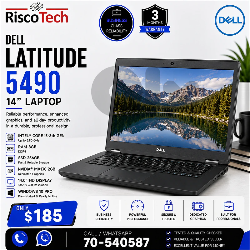 Dell Latitude 5490 Laptop | i5-8250U | 8GB | MX130 2GB | 14” | لابتوب Dell Latitude 5490 Laptop | i5-8250U | 8GB | MX130 2GB | 14” | لابتوب