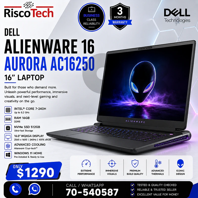 Dell Alienware 16 Aurora AC16250 Gaming Laptop | Core 7 240H | لابتوب Dell Alienware 16 Aurora AC16250 Gaming Laptop | Core 7 240H | لابتوب