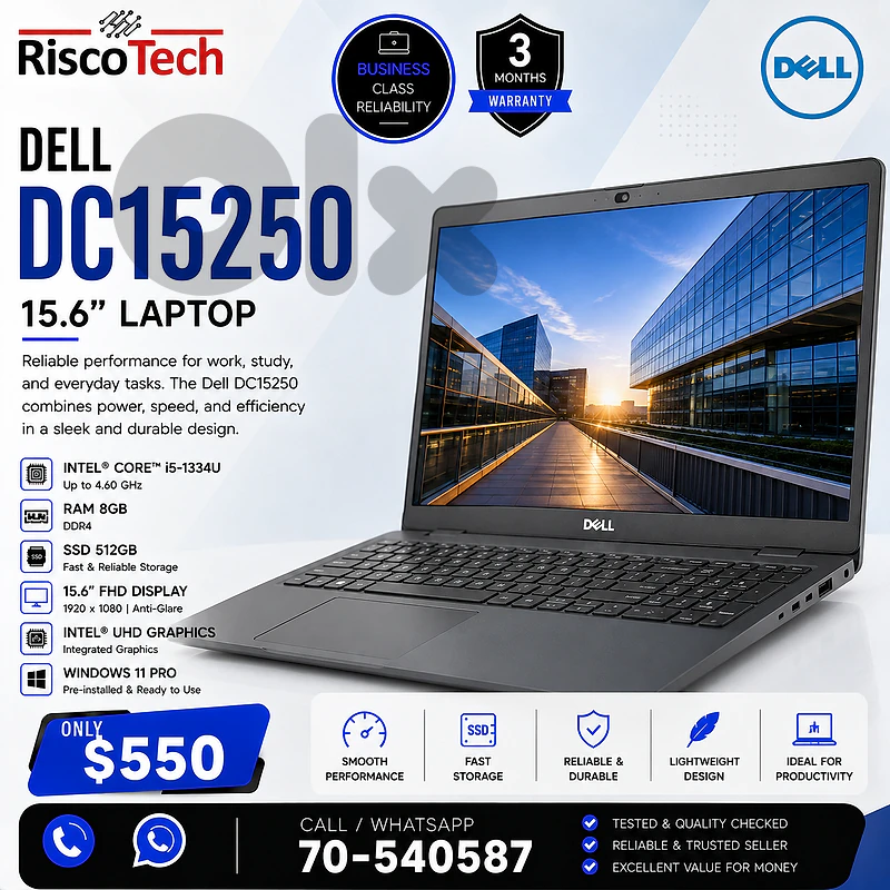 Dell DC15250 Laptop | i5-1334U | 8GB | 512GB SSD | 15.6” | لابتوب Dell DC15250 Laptop | i5-1334U | 8GB | 512GB SSD | 15.6” | لابتوب