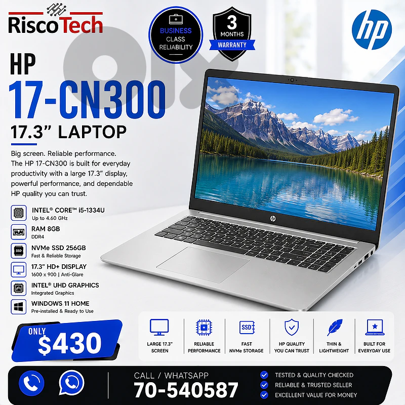 HP 17-cn3010ca Laptop | i5-1334U | 8GB | 256GB NVMe | 17.3” | لابتوب HP 17-cn3010ca Laptop | i5-1334U | 8GB | 256GB NVMe | 17.3” | لابتوب
