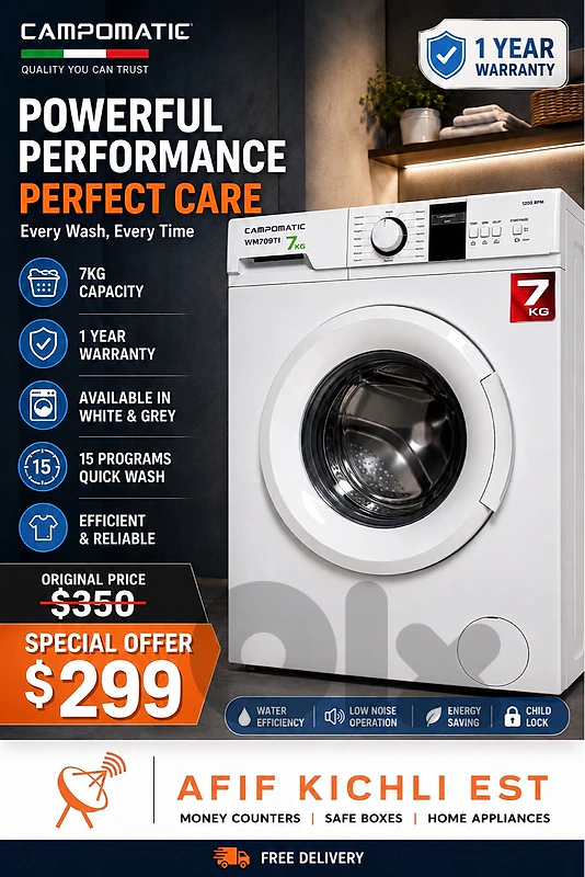 Campomatic Samsung 7kg White Grey Washing Machine غسالة