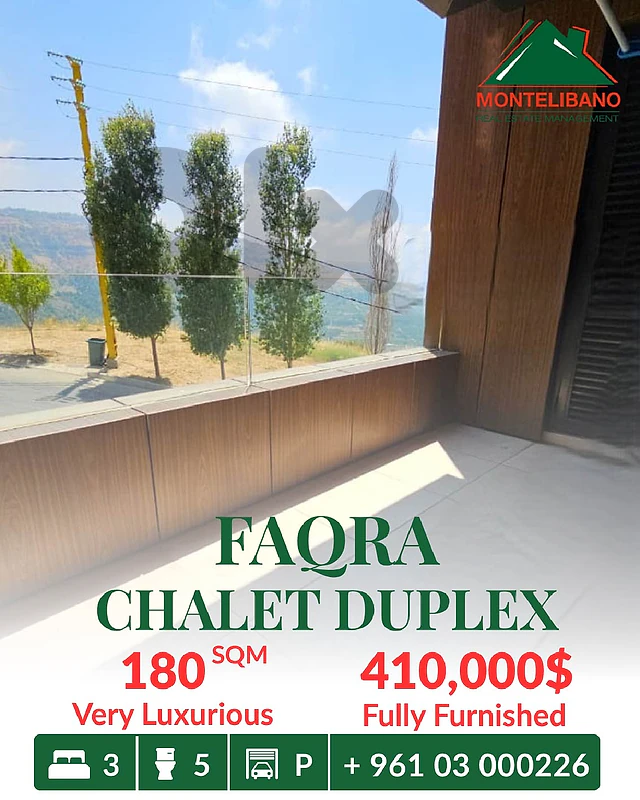 180 sqm Chalet Duplex in New Building For Sale in Faqra 180 sqm Chalet Duplex in New Building For Sale in Faqra